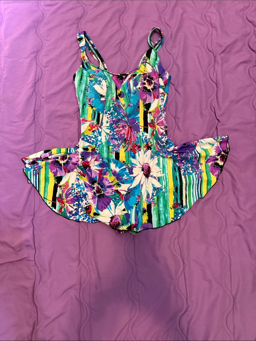 Floral Striped One-Piece Swimdress in Multicolor